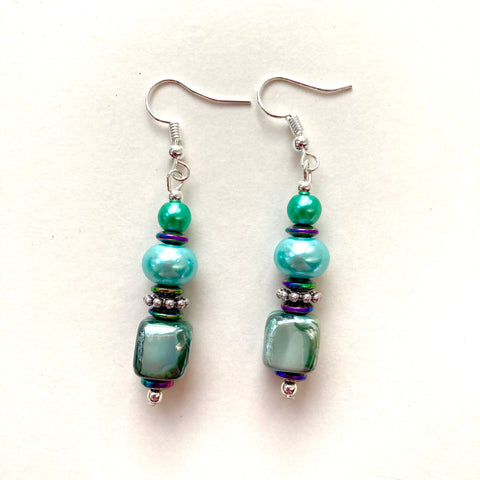 Aqua Ceramic & Gemstone Earrings - 24108ER