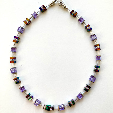 Lilac Crystal and Gemstone Cube Necklace - 24101N