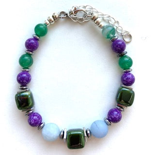 Purple and Green Ceramic and Gemstone Bracelet - 23106BR