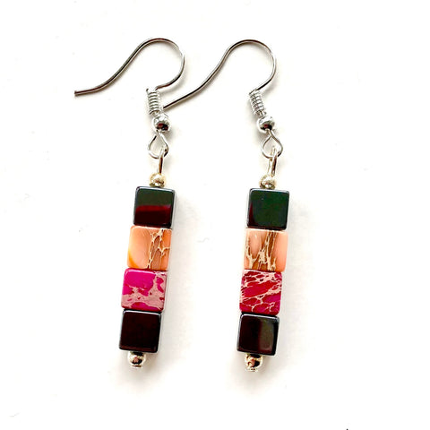 Orange and Pink Gemstone Cube Earrings -21105ER