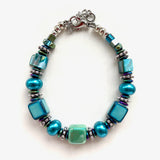 Blue/Green Ceramic and Pearl Bracelet - 22105BR