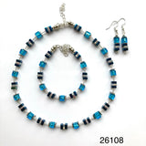 Turquoise & Blue Hematite & Glass Cube Earrings - 26108ER