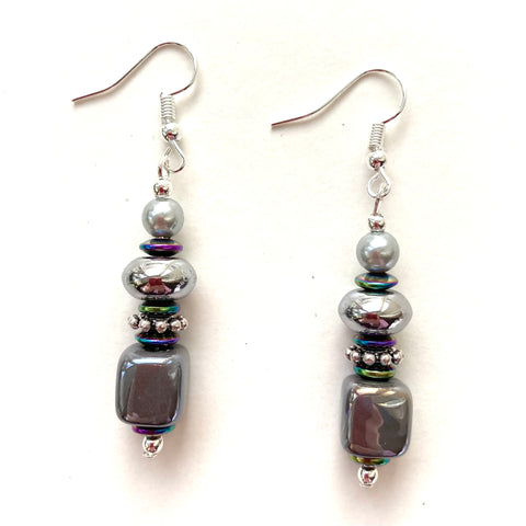 Grey Ceramic & Gemstine Earrings - 24109ER