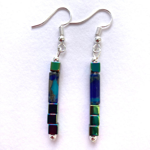 Tubular Blue Gemstone Earrings - 24115ER