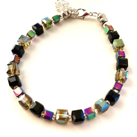 Green & Black Crystal and Hematite Bracelet - 25105BR