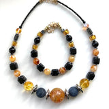 Black and Amber Gemstone Necklace - 23122N