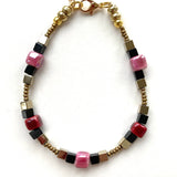 Red, Pink, Black & Gold Ceramic & Gemstone Bracelet - 26110BR