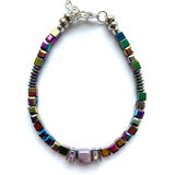 Silver & Purple Ceramic, Crystal & Gemstone Bracelet - 26103BR