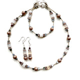 Silver & Beige Geometric Gemstone Earrings - 25121ER