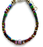 Silver & Purple Ceramic, Crystal & Gemstone Bracelet - 26103BR