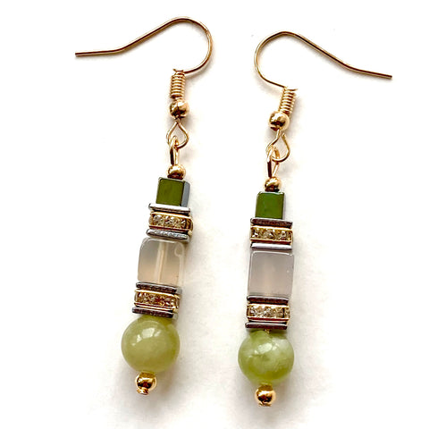 Green & Gold Gemstone Earrings - 24105ER