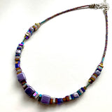 Purple Ceramic and Gemstone Cube Necklace - 22126N