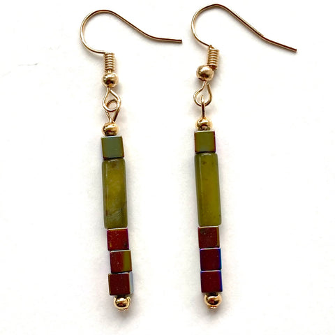 Tubular Green Gemstone Earrings - 24112ER