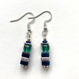 Blue and Green Hematite and Crystal Cube Earring - 20202ER