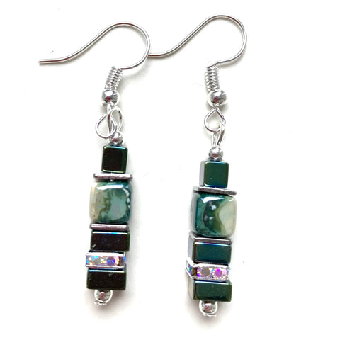 Green Ceramic & Gemstone Earrings - 24121ERG