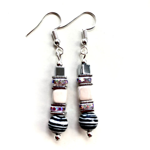 Black&White Ceramic & Gemstone Earrings - 25102ER
