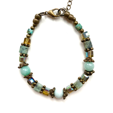 Aqua & Bronze Gemstone Bracelet - 25119BR