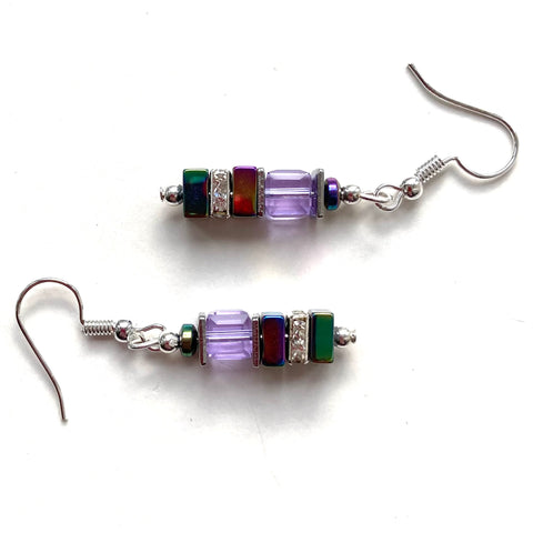 Lilac Crystal & Gemstone Cube Earrings - 24101ER