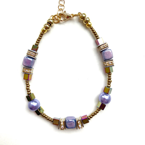 Lilac & Gold Ceramic & Gemstone Bracelet - 25120BR