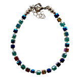 Blue/Green Crystal and Hematite Cube Bracelet - 19222BR