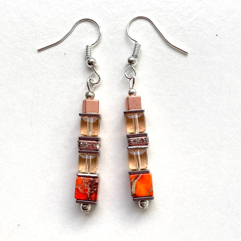 Orange/Peach Gemstone & Crystal Earrings - 24111ER