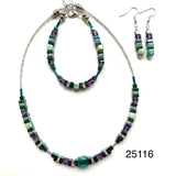 Green & Purple Ceramic, Hematite & Crystal Necklace - 25116N