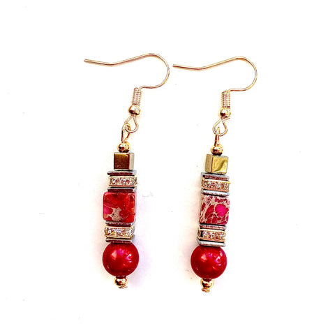 Terracotta and Gold Gemstone Earrings - 25101ER.