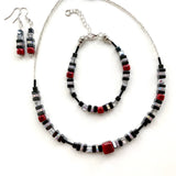 Red & Black Ceramic, Hematite & Crystal Bracelet - 25118BR