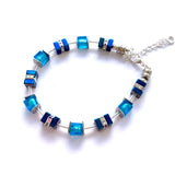 Turquoise & Blue Hematite & Glass Cube Bracelet - 26108BR