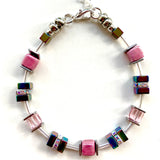 Pink Ceramic, Crystal & Gemstone Cube Necklace - 24119N