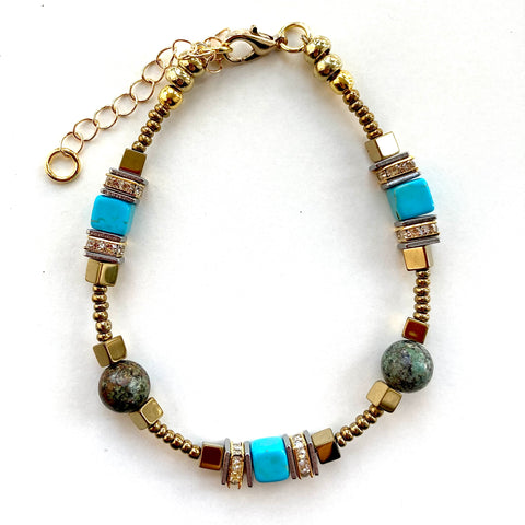 Turquoise & Gold Gemstone Bracelet - 25104BR