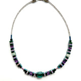 Green & Purple Ceramic, Hematite & Crystal Necklace - 25116N