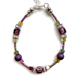 Amethyst Italian Glass, Pearl & Gemstone Geometric Bracelet - 25122BR