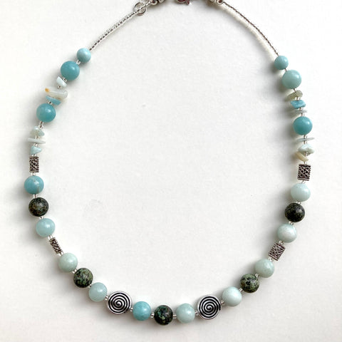 Aqua Gemstone Necklace with a Celtic Twist - 25109N