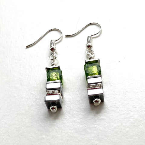 Green Glass & Gemstone Earrings - 24102ERG