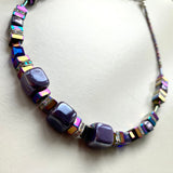 Purple Ceramic and Gemstone Cube Necklace - 22126N