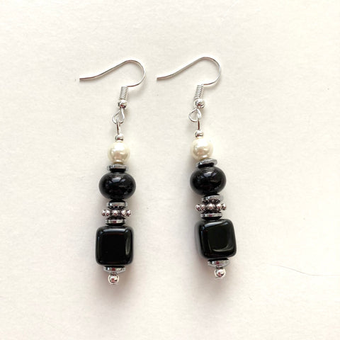 Black Ceramic & Gemstone Earrings - 24107ER