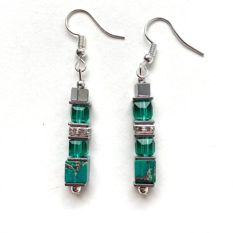 Green Gemstone & Crystal Earrings - 24110ER