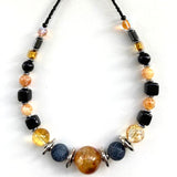 Black and Amber Gemstone Necklace - 23123N