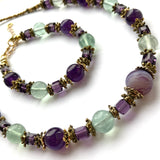 Purple & Green vintage-look Gemstone Bracelet - 26101BR