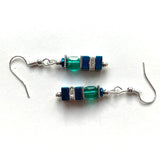 Blue and Green Hematite and Crystal Cube Earring - 20202ER