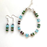 Aqua & Green Gemstone & Crystal Cube Earrings - 26107ER