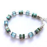 Aqua & Green Glass & Gemstone Cube Bracelet - 26107BR