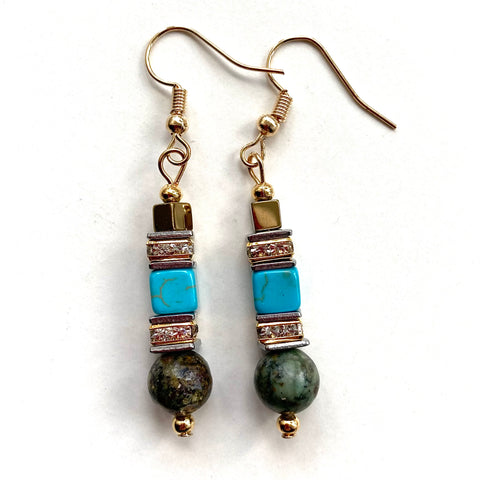 Turquoise & Gold Gemstone Earrings - 25104ER