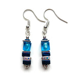 Turquoise & Blue Hematite & Glass Cube Earrings - 26108ER