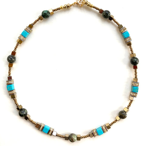 Turquoise and Gold Gemstone Necklace - 25104N