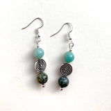 Aqua & Turquoise Gemstone Celtic Earrings - 25109ER