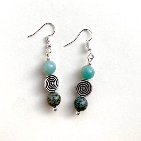 Aqua & Turquoise Gemstone Celtic Earrings - 25109ER