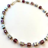 Amethyst Murano-style Glass and Gemstone Cube Necklace - 24103N