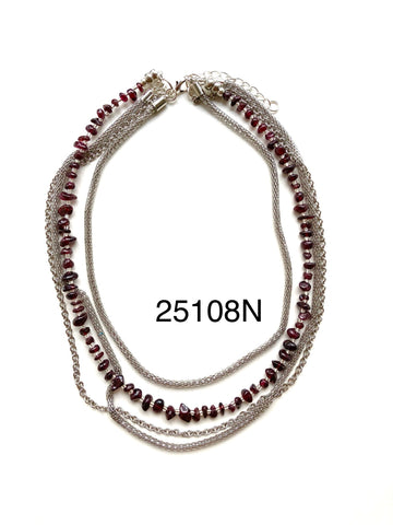Multi-Chain and Garnet Necklace - 25108N